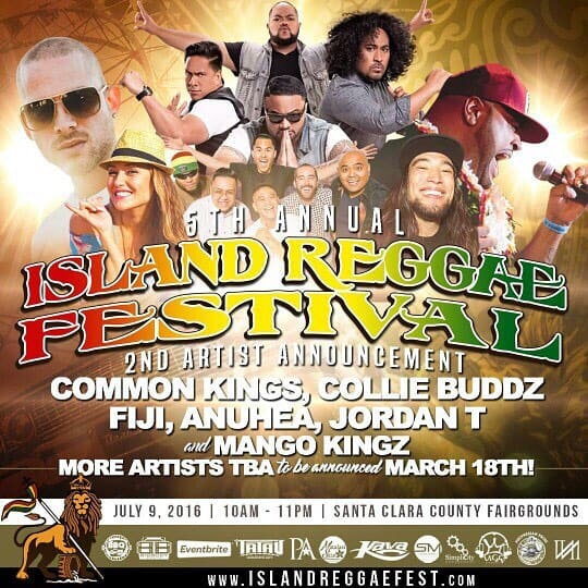 Poster: 5th Annual Island Reggae Festival — with Common Kings, Collie Buddz, Fiji, Anuhea & Jordan T, 2016