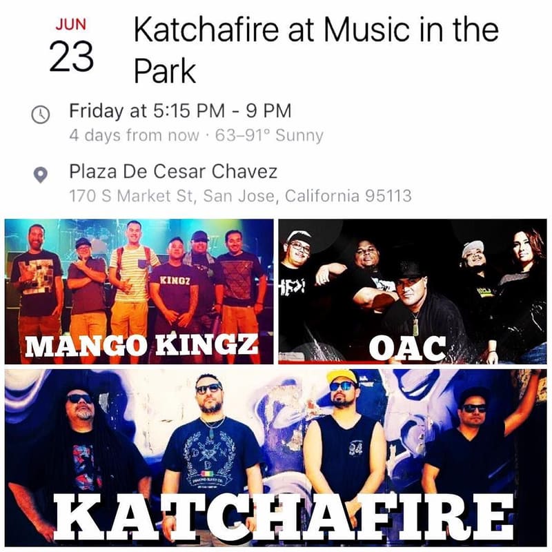 Poster: Katchafire × Mango Kingz × OAC — Music in the Park, San Jose, 2017