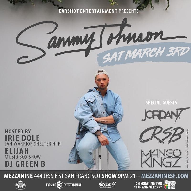 Poster: Sammy Johnson with Jordan T, CRSB & Mango Kingz — Mezzanine, SF, 2018