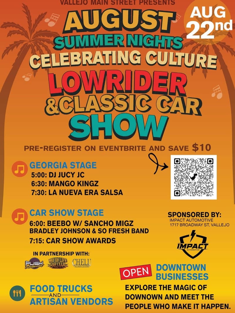 Poster: August Summer Nights Lowrider & Classic Car Show — Vallejo, 2025