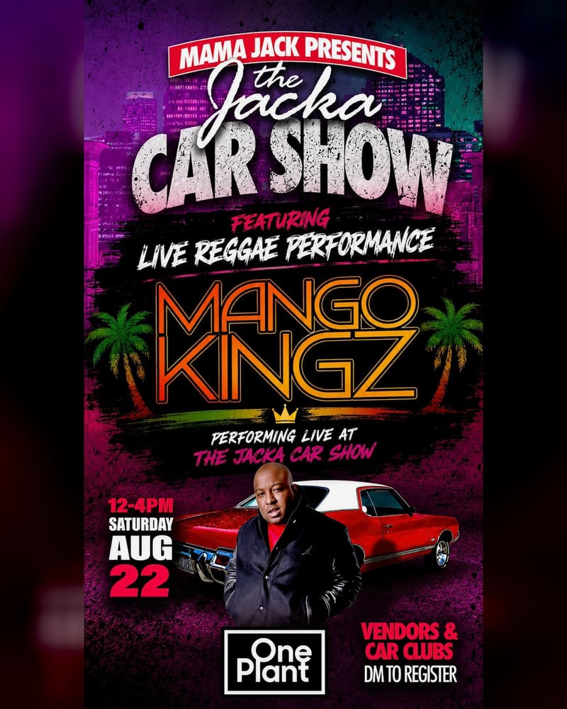 Poster: The Jacka Car Show — live reggae by Mango Kingz, presented by Mama Jack